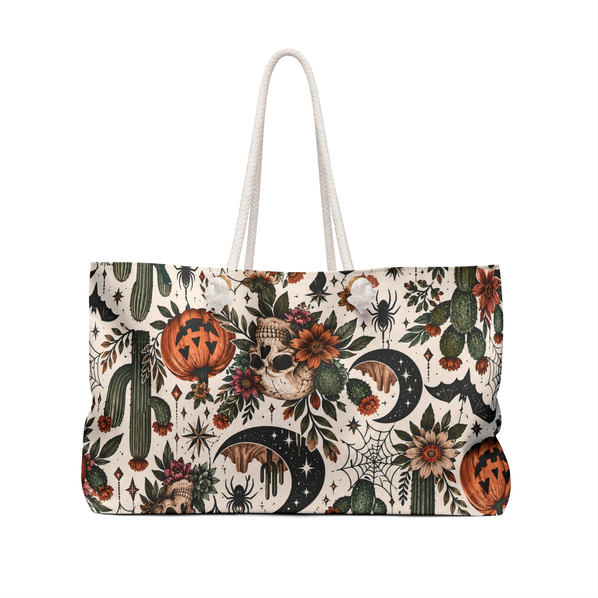 Desert Moonlight Weekender Bag | Boho Halloween Cactus & Floral Travel Tote by Subbin4Sanity