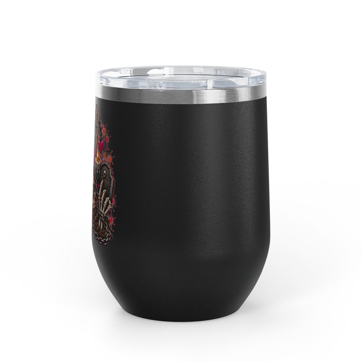 Dirt & Defiance 12oz Wine Tumbler | Gothic Skull & Coffin Stainless Steel Cup by Subbin4Sanity