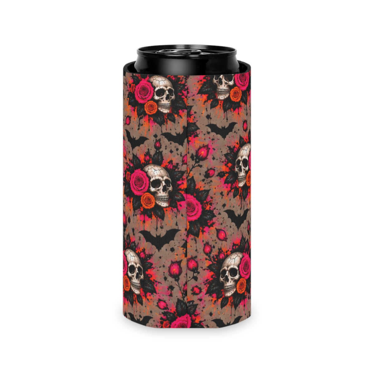 Deadly Blooms Pattern Foam Grip Koozie | Gothic Floral Skull Can Cooler by Subbin4Sanity