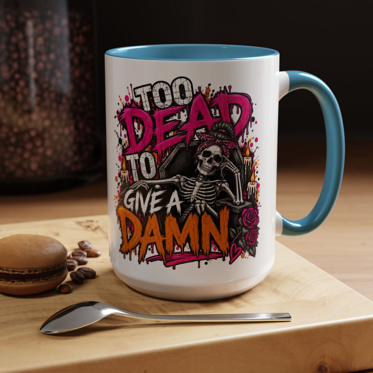 Too Dead To Give A Damn Coffee Mug | Sarcastic Gothic Ceramic Mug by Subbin4Sanity