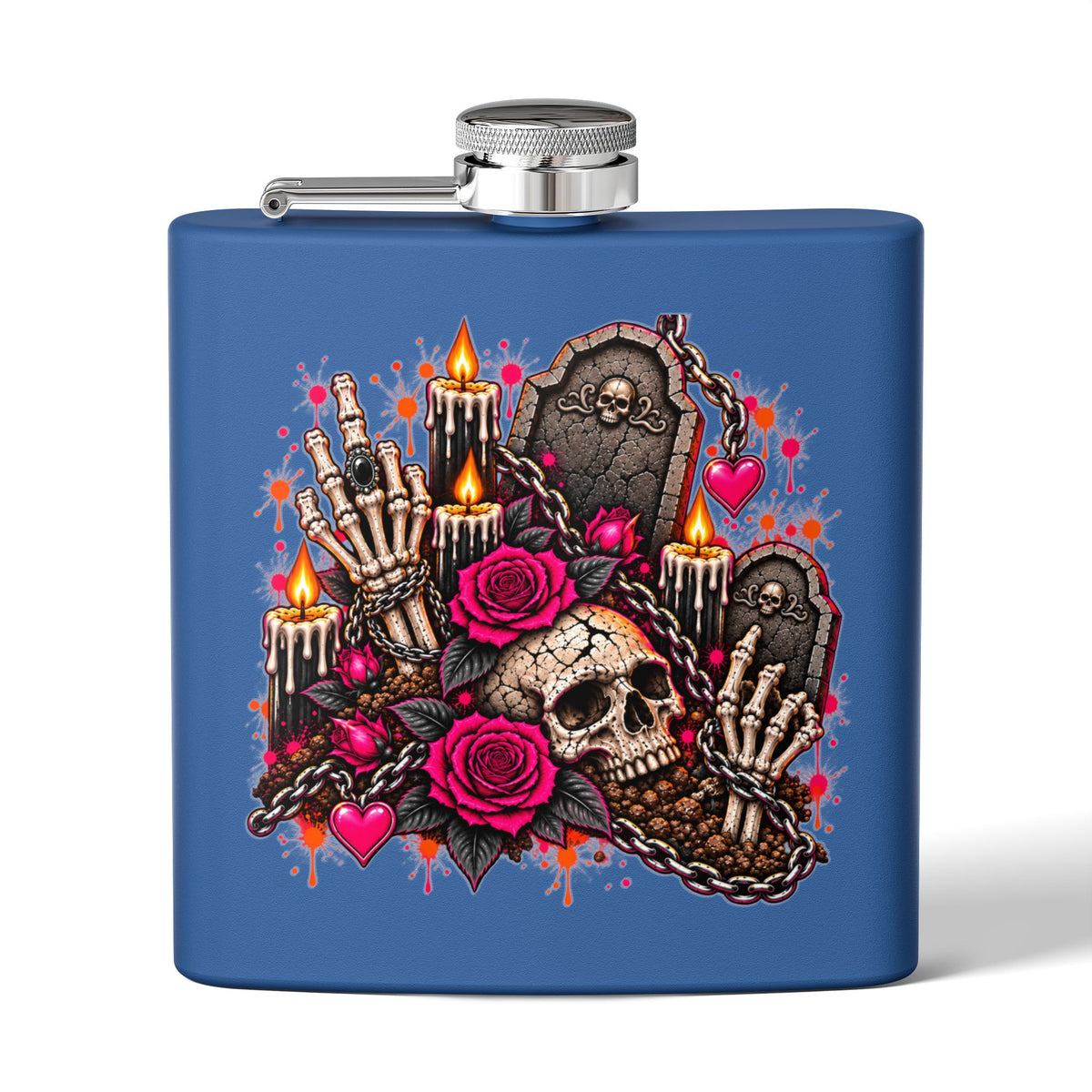 Dirt & Defiance 6oz Stainless Steel Flask | Gothic Coffin & Skull Drinking Flask by Subbin4Sanity