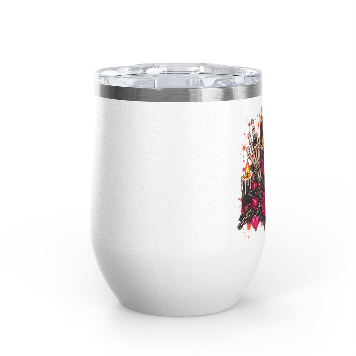 Dirt & Defiance 12oz Wine Tumbler | Gothic Skull & Coffin Stainless Steel Cup by Subbin4Sanity
