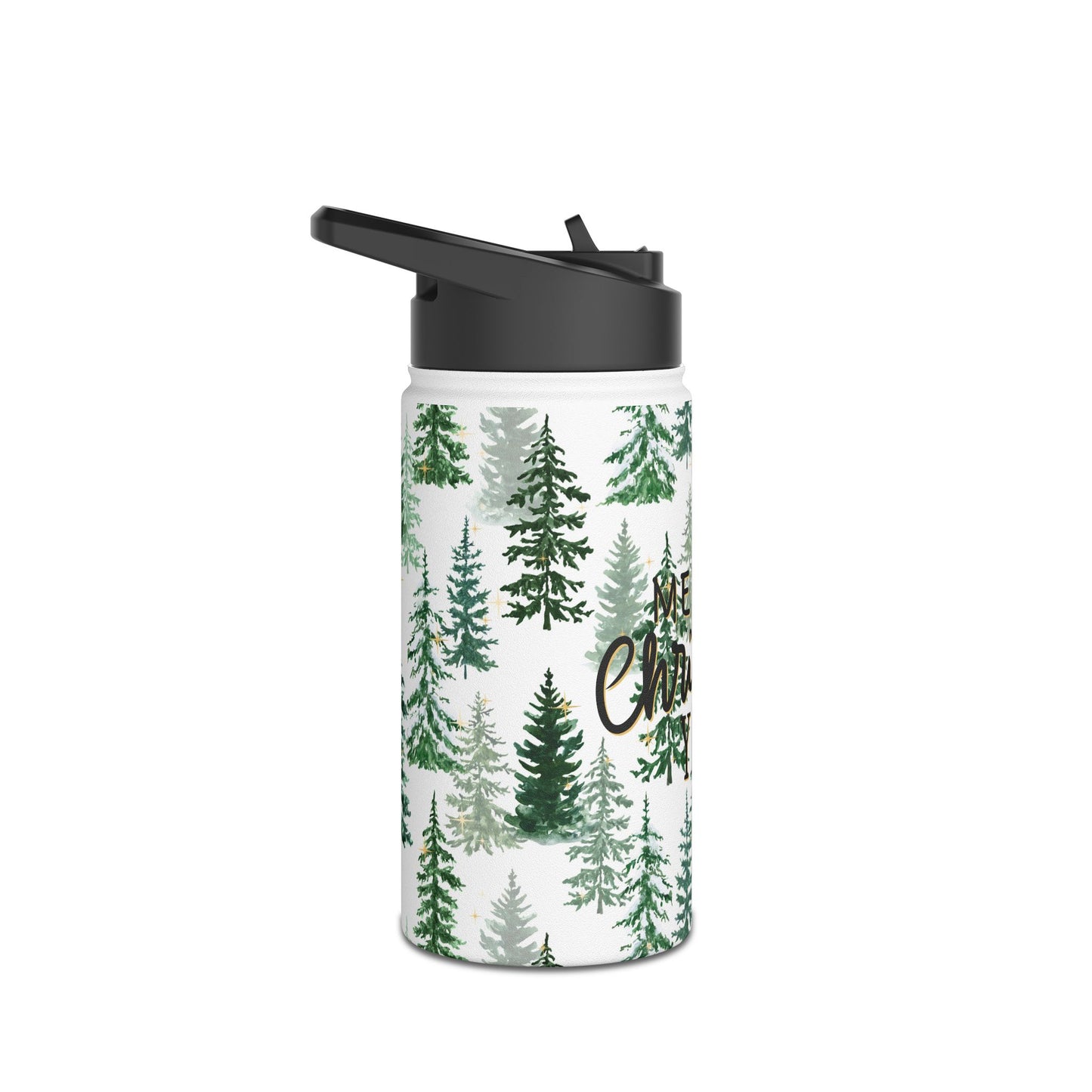 Merry Christmas Y'all Stainless Steel Water Bottle — Christmas Tree Design