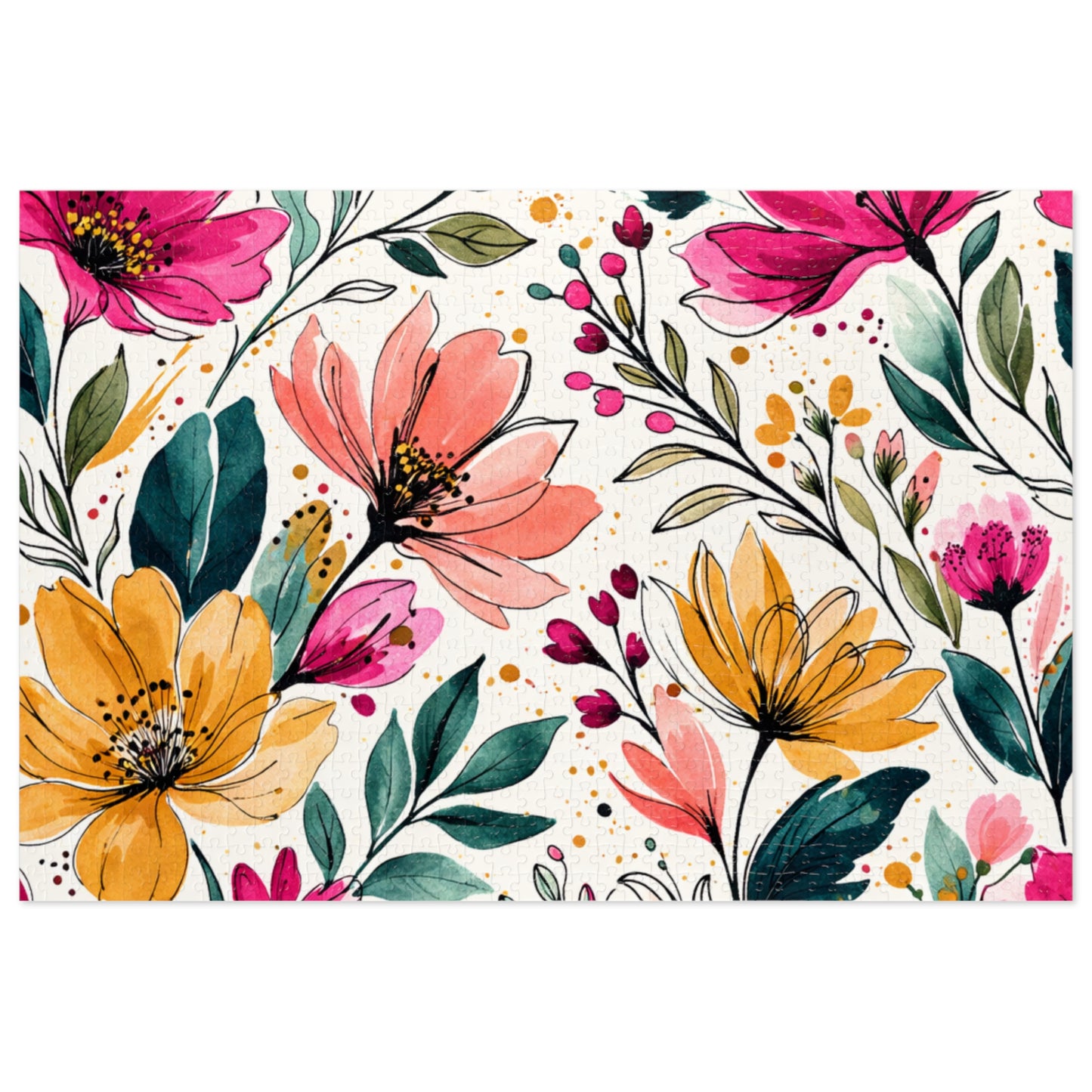 aModern Botanical Wildflower Pattern – Splatter Bloom Collection – Puzzle & Tin Storage Box