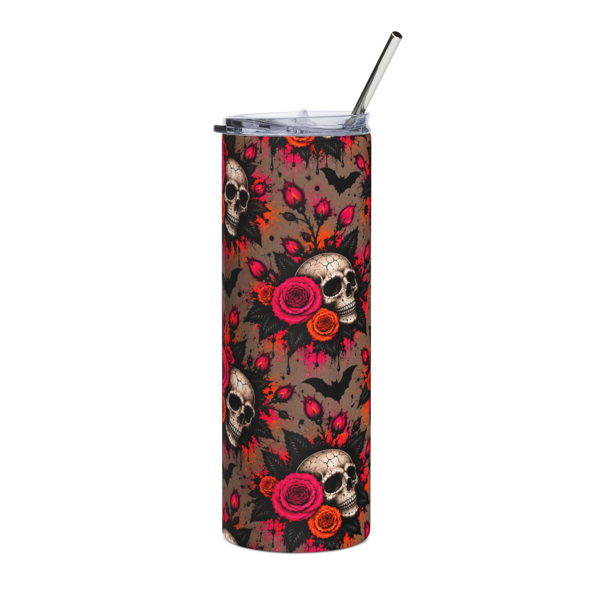 Deadly Blooms 20oz Stainless Steel Tumbler | Gothic Skull & Rose Drinkware by Subbin4Sanity