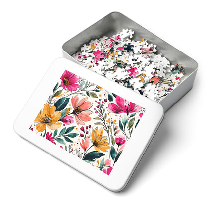 aModern Botanical Wildflower Pattern – Splatter Bloom Collection – Puzzle & Tin Storage Box