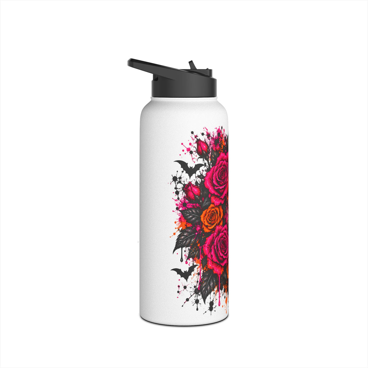 Deadly Blooms Stainless Steel Water Bottle | Gothic Floral Skull Insulated Bottle by Subbin4Sanity