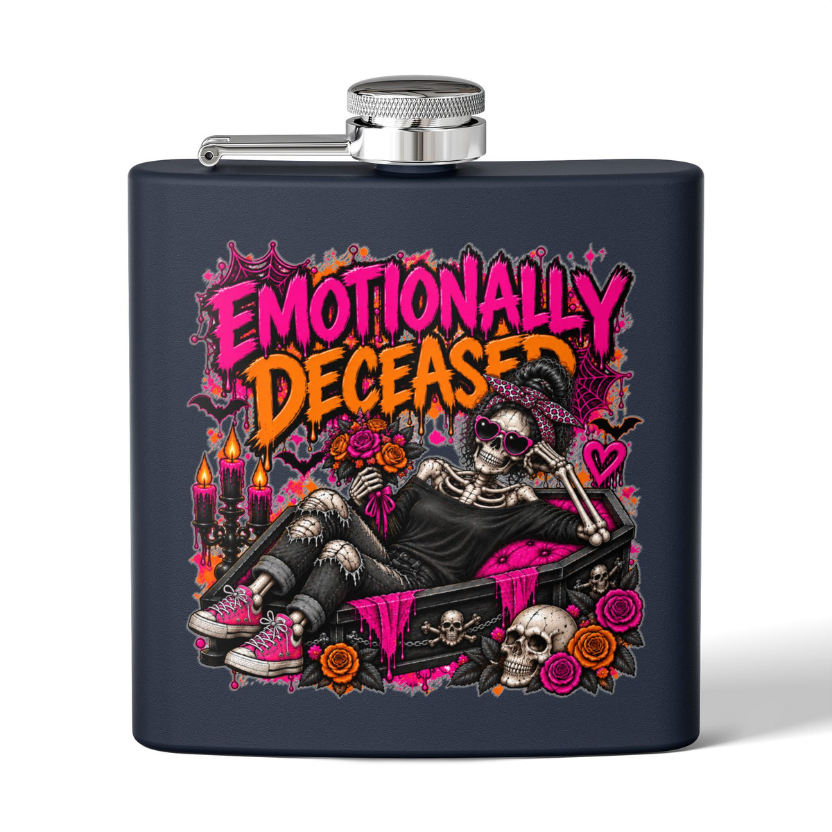 Emotionally Deceased 6oz Stainless Steel Flask | Dark Humor Gothic Drinking Flask by Subbin4Sanity