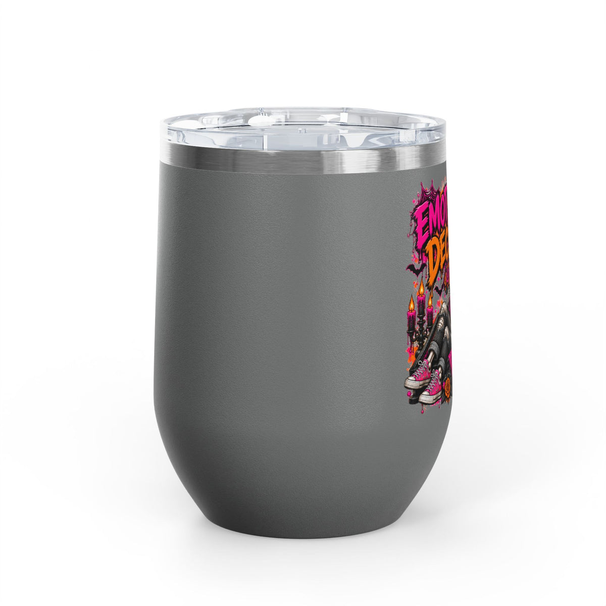 Emotionally Deceased 12oz Wine Tumbler | Dark Humor Gothic Stainless Steel Cup by Subbin4Sanity