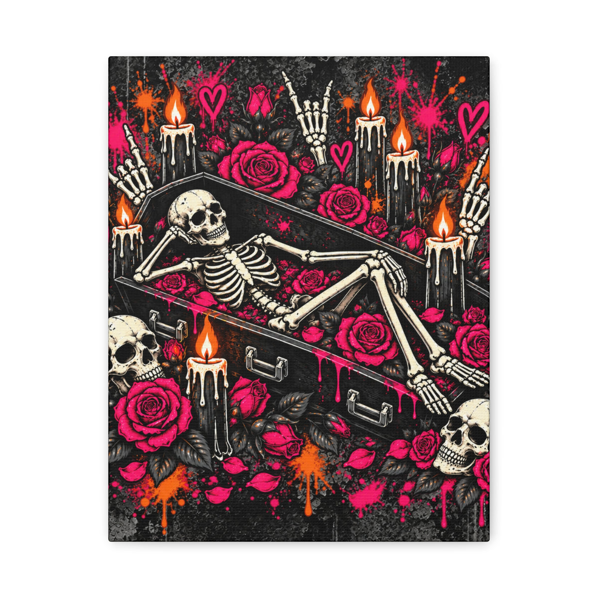 Dead & Unbothered Halloween Canvas | Gothic Skeleton, Coffin & Rose Wall Art by Subbin4Sanity