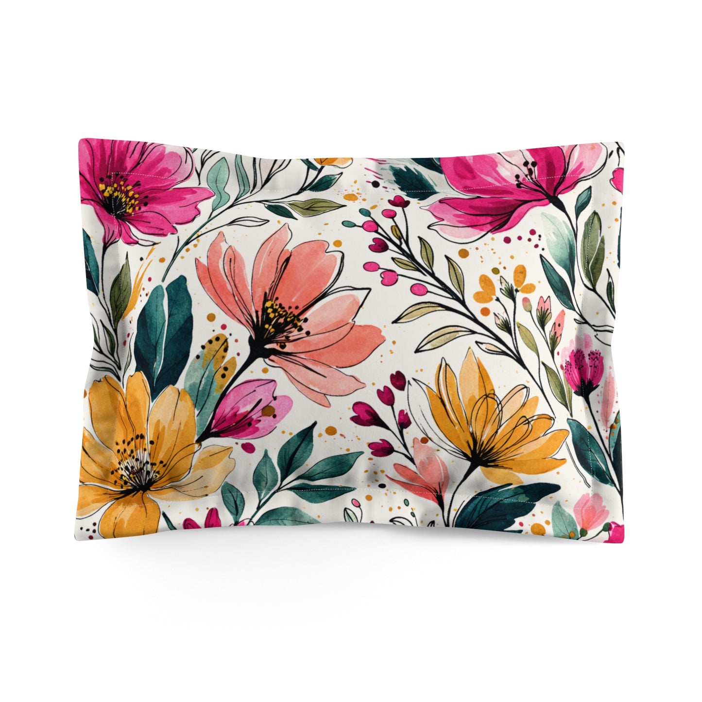 Modern Botanical Wildflower Pattern – Splatter Bloom Collection – Decorative Pillowcase