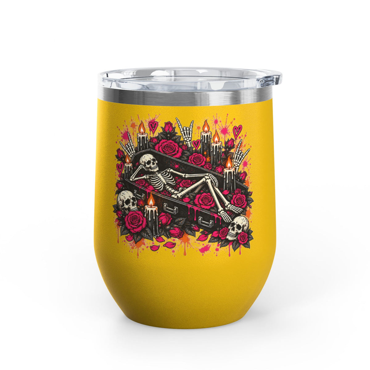 Dead & Unbothered 12oz Wine Tumbler | Gothic Skeleton Stainless Steel Cup by Subbin4Sanity