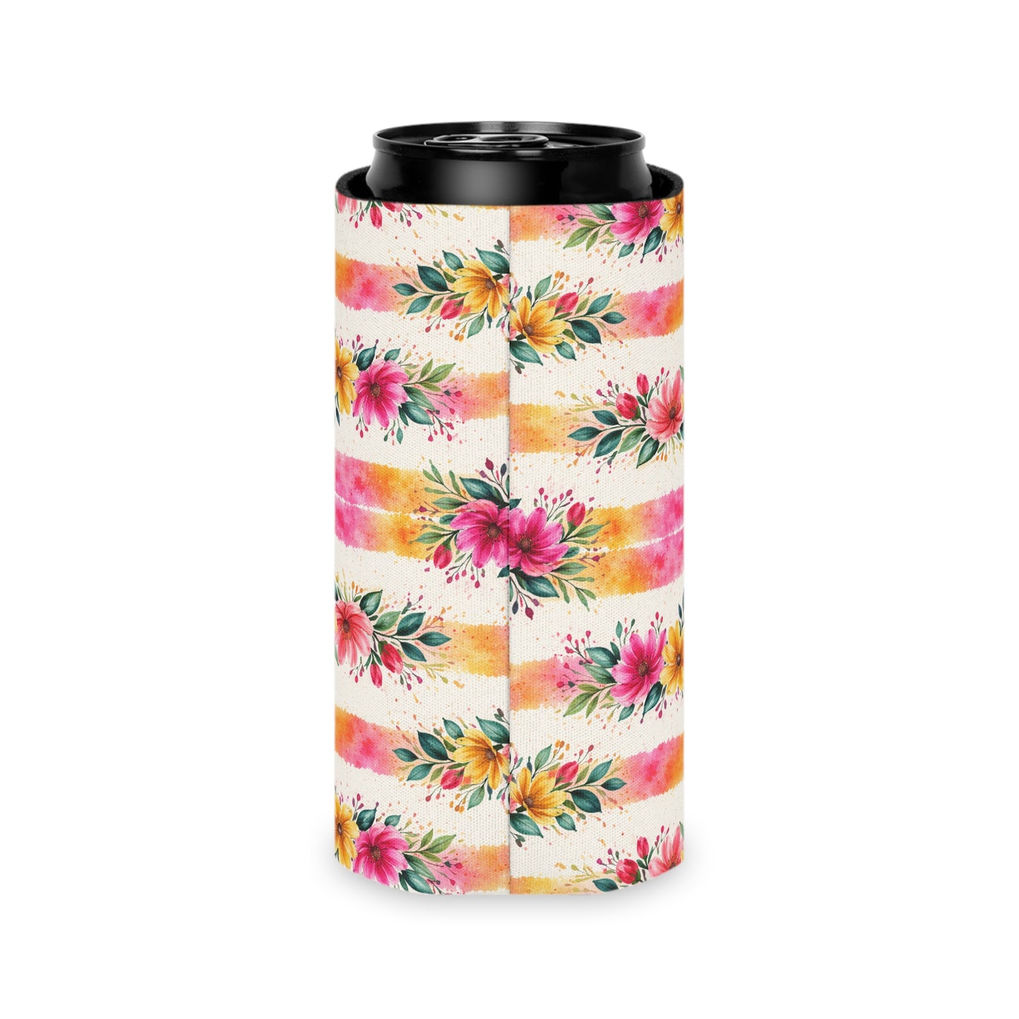 Wildflower Garden Stripe Pattern – Splatter Bloom Collection — Lightweight Foam Grip Lined Koozie