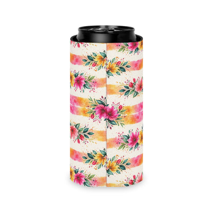 Wildflower Garden Stripe Pattern – Splatter Bloom Collection — Lightweight Foam Grip Lined Koozie