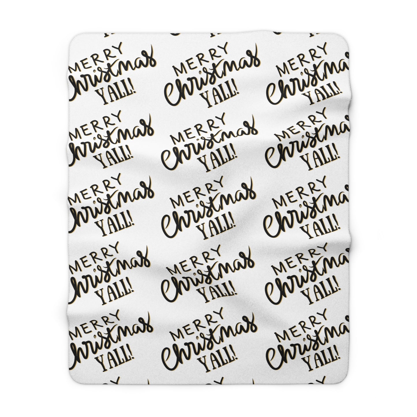 White Christmas sherpa fleece blanket with Merry Christmas Y’all pattern