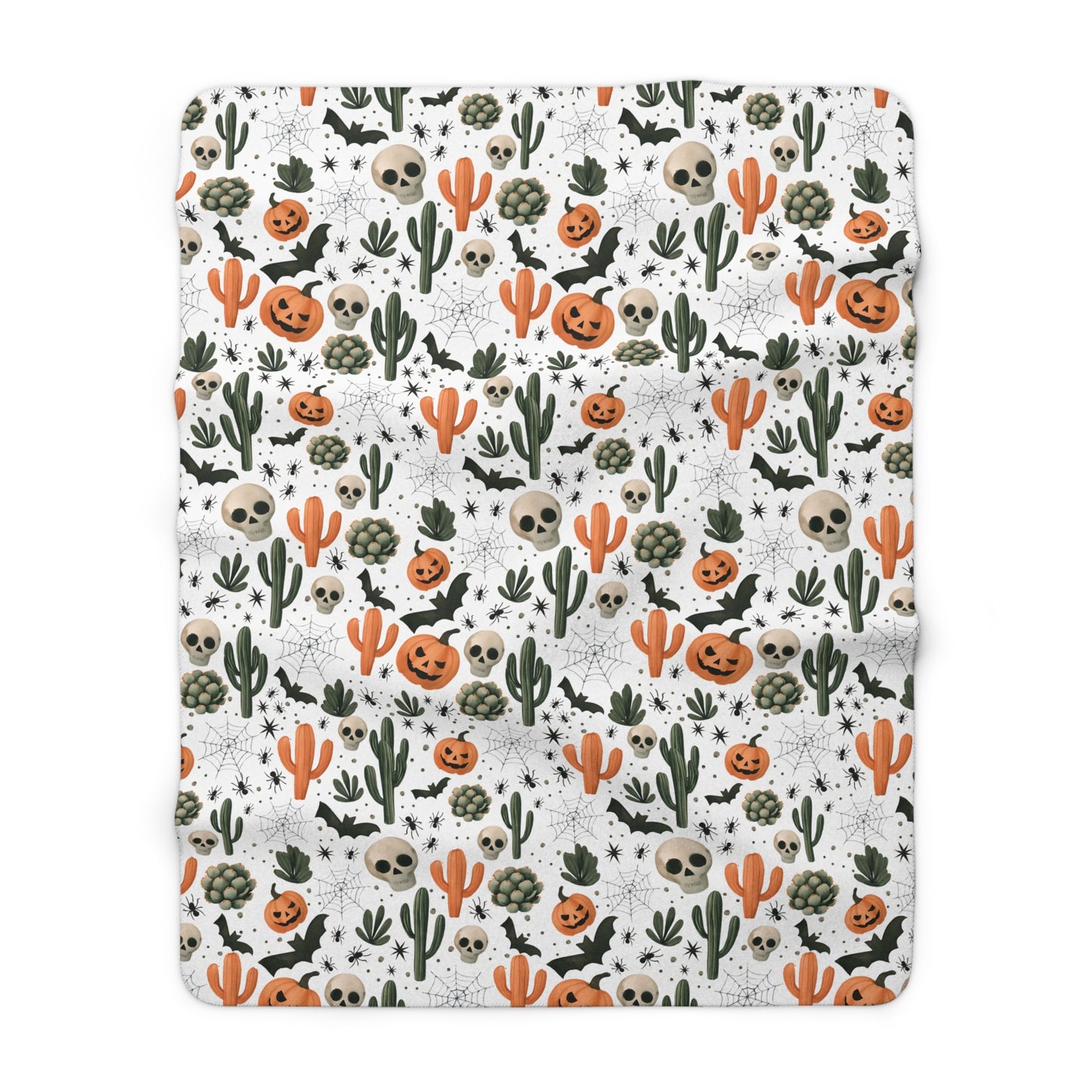 Fall Throw Blanket, Halloween Decor, Sherpa Fleece Blanket, Boho Autumn Home Decor, Spooky Cozy Bedding, Pumpkin Spider Bat Cactus Design
