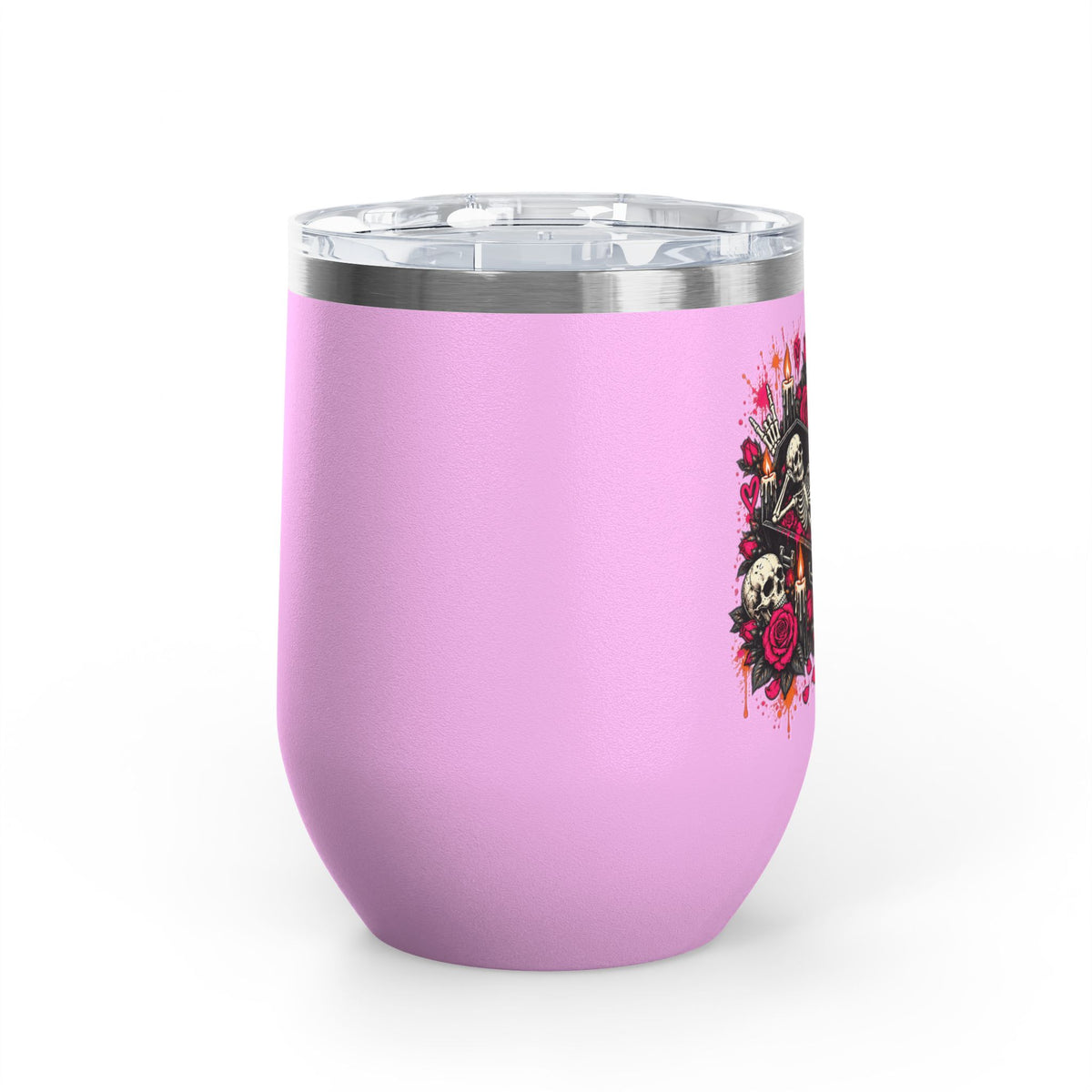 Dead & Unbothered 12oz Wine Tumbler | Gothic Skeleton Stainless Steel Cup by Subbin4Sanity