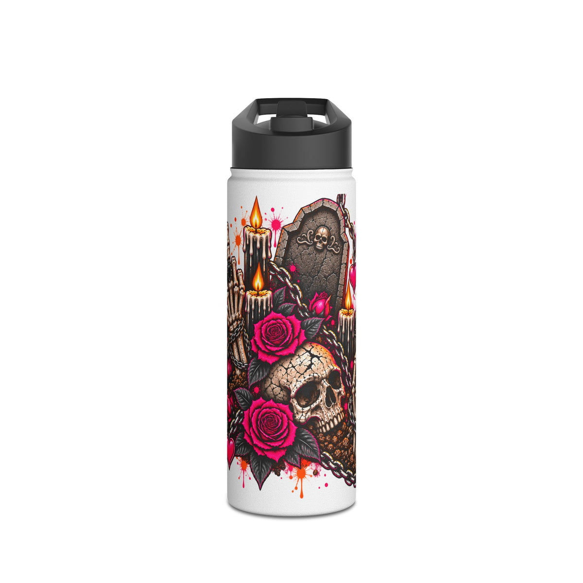 Dirt & Defiance Stainless Steel Water Bottle | Gothic Skull & Coffin Insulated Bottle by Subbin4Sanity