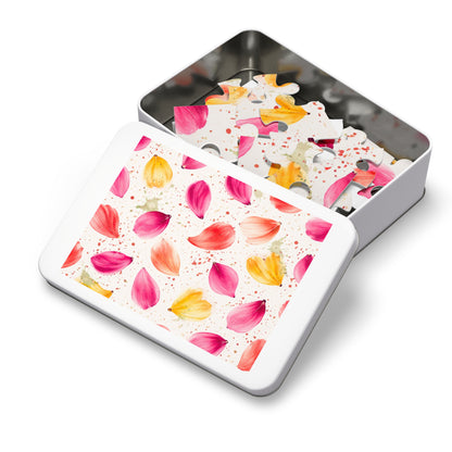 Watercolor Spring Petals Pattern – Splatter Bloom Collection – Puzzle & Tin Storage Box