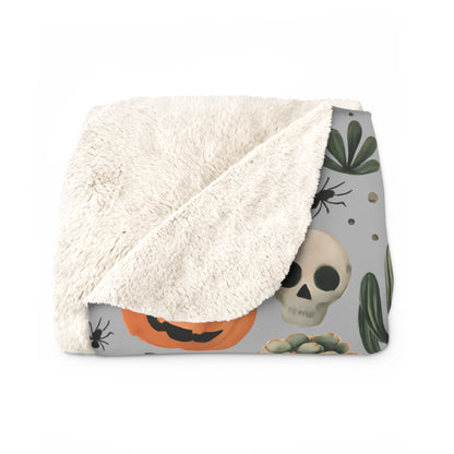 Boho Halloween Sherpa Fleece Blanket, Pumpkin Spider Bat Cactus Decor, Fall Home Decor, Cozy Warm Throw, Halloween Gift, Bohemian Blanket,