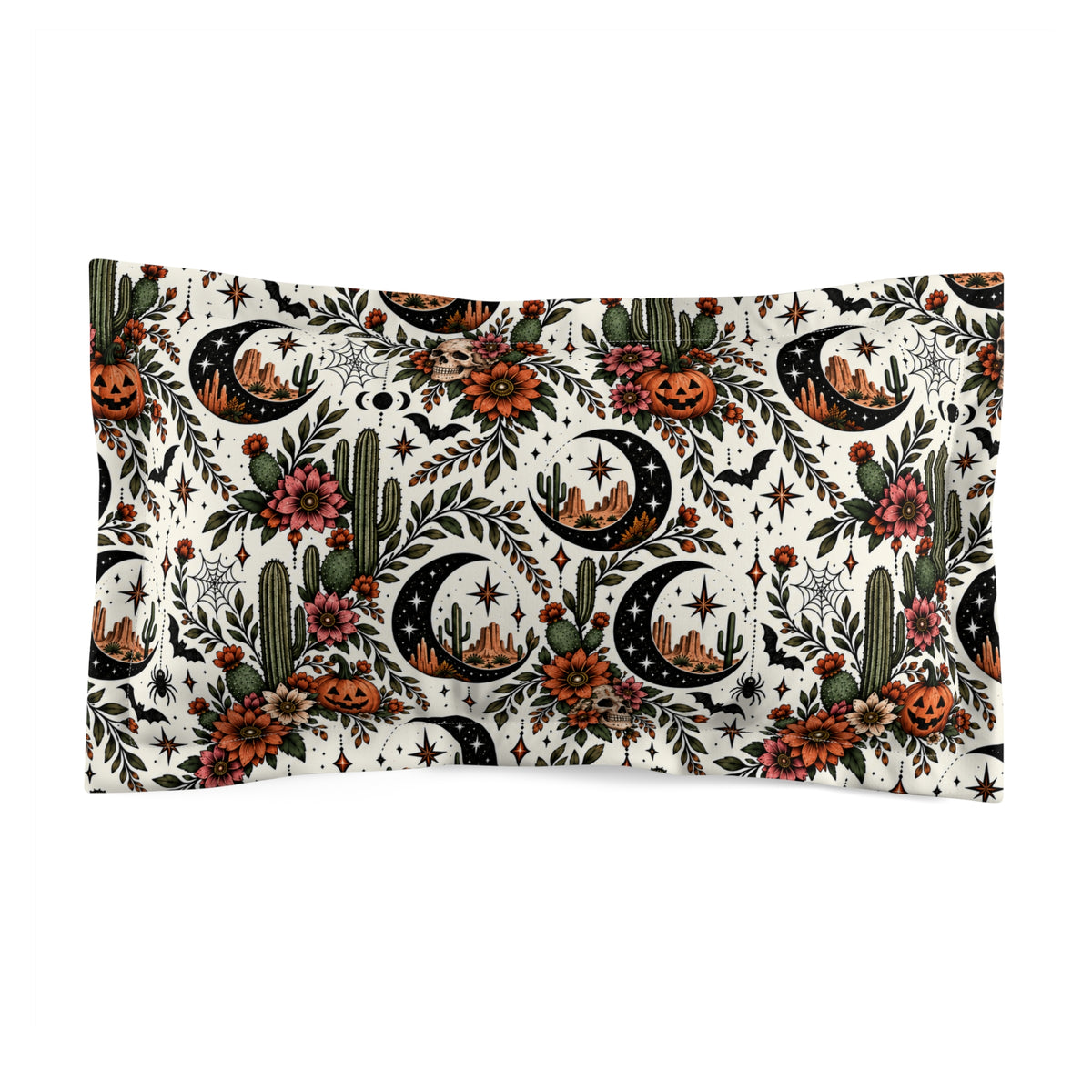 Crescent Blooms Pillow Sham | Boho Celestial Floral Halloween Bedding by Subbin4Sanity