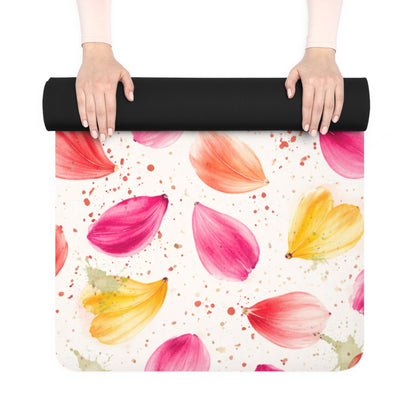 "Watercolor Spring Petals Pattern" – Splatter Bloom Collection — Rubber Yoga Mat
