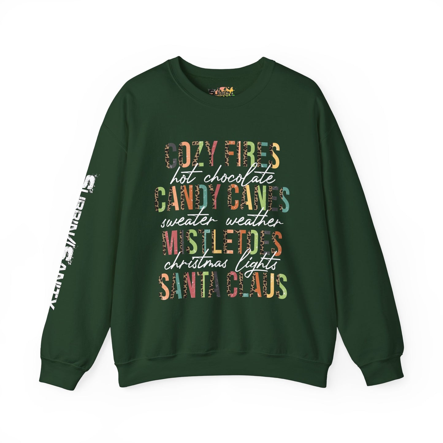 Cozy Fires & Candy Canes Christmas Sweatshirt | Festive Holiday Word Crewneck by Subbin4Sanity