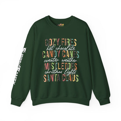 Cozy Fires & Candy Canes Christmas Sweatshirt | Festive Holiday Word Crewneck by Subbin4Sanity
