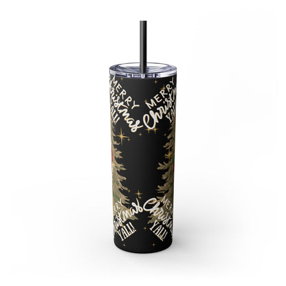 Christmas Skinny Tumbler with Straw, 20oz, "Merry Christmas Yall/I'm a gift"