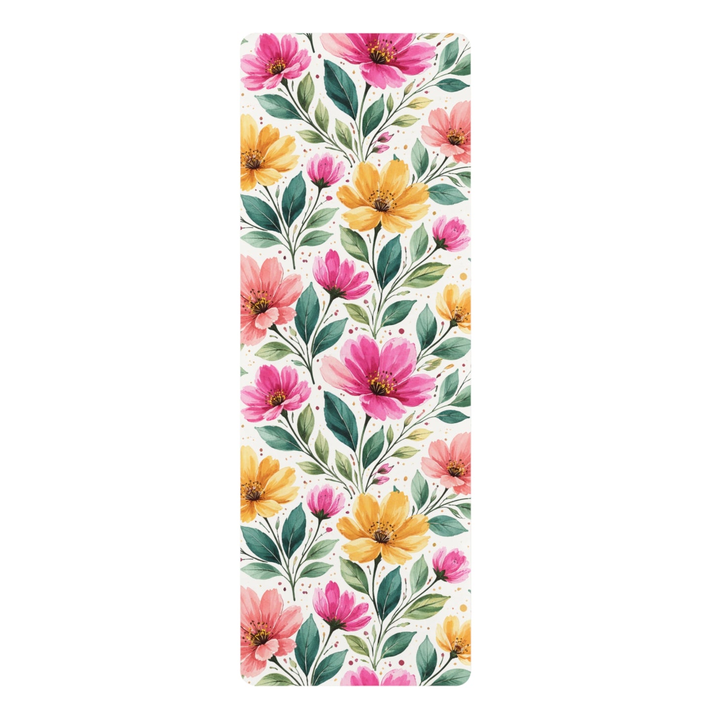 Watercolor Wildflower Garden Pattern – Splatter Bloom Collection - Rubber Yoga Mat
