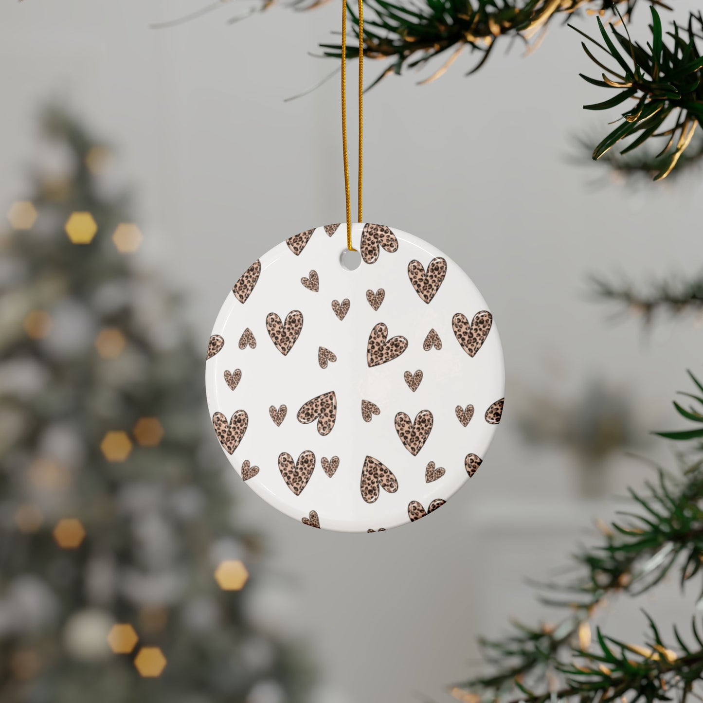 Heart Pattern Ceramic Ornament | White & Leopard Hearts Valentine Decor Keepsake by Subbin4Sanity