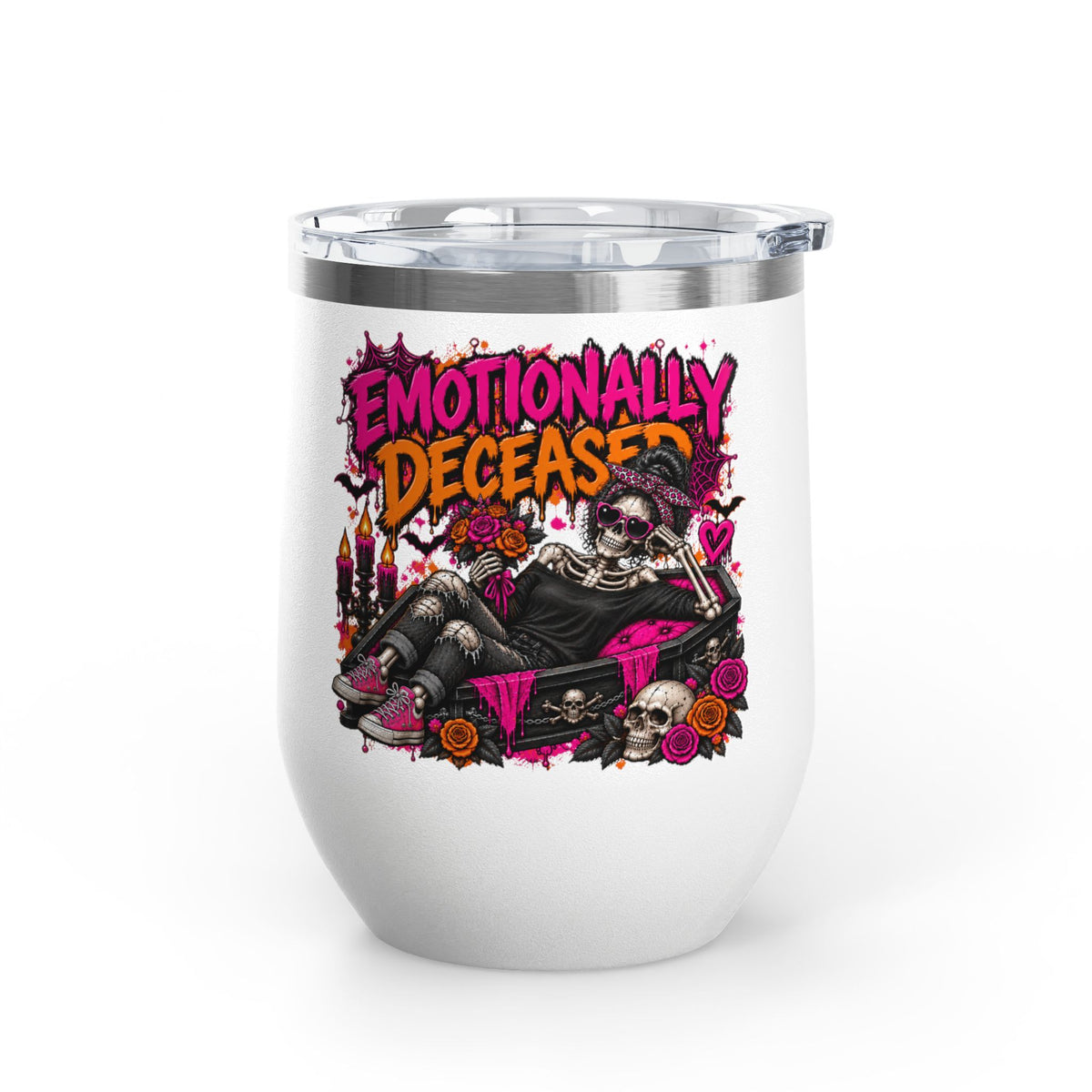 Emotionally Deceased 12oz Wine Tumbler | Dark Humor Gothic Stainless Steel Cup by Subbin4Sanity
