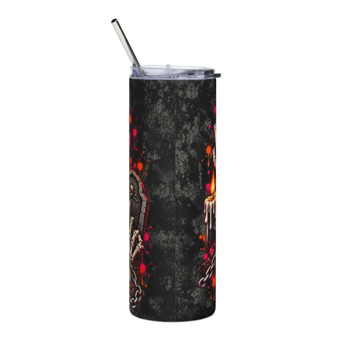 Dirt & Defiance 20oz Stainless Steel Tumbler | Gothic Skull & Coffin Travel Cup by Subbin4Sanity