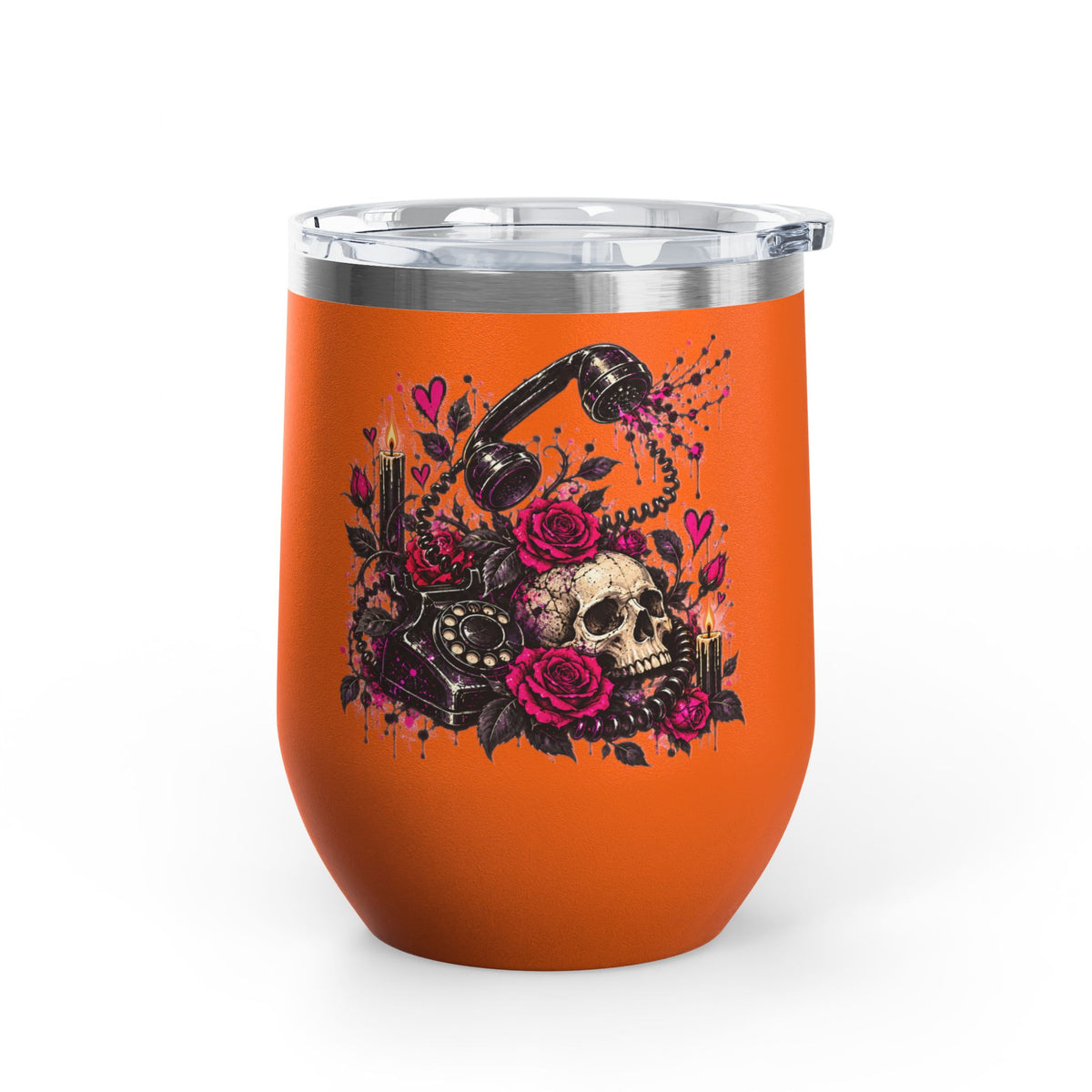 Karma’s Calling 12oz Wine Tumbler | Gothic Skull & Telephone Stainless Steel Cup by Subbin4Sanity