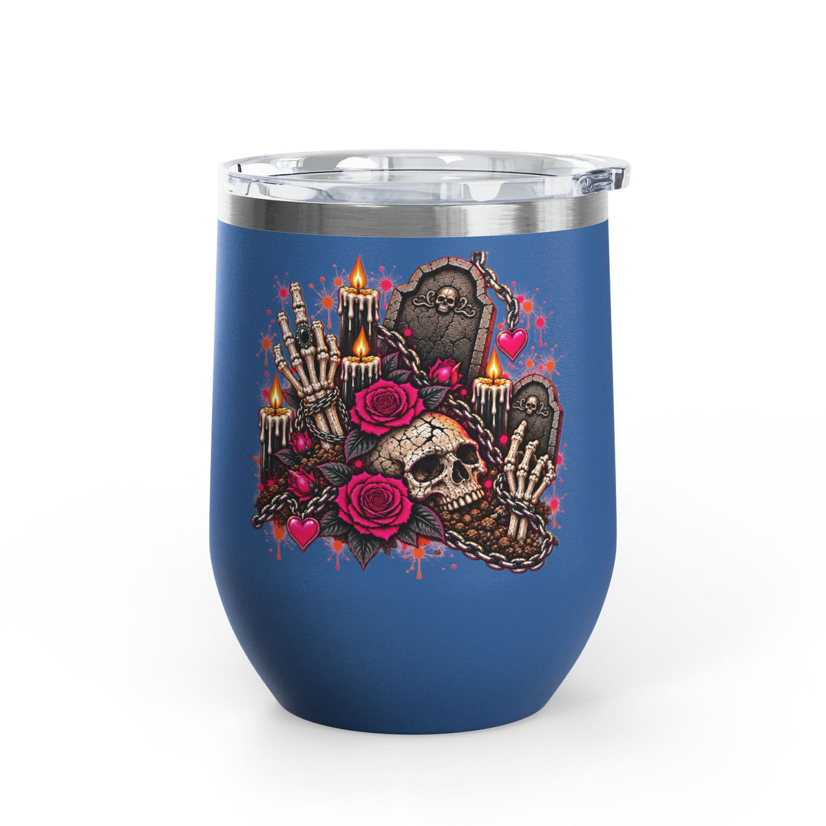 Dirt & Defiance 12oz Wine Tumbler | Gothic Skull & Coffin Stainless Steel Cup by Subbin4Sanity