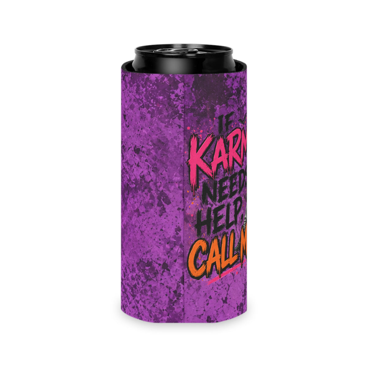 If Karma Needs Help Call Me Foam Grip Koozie | Sassy Skeleton Can Cooler by Subbin4Sanity