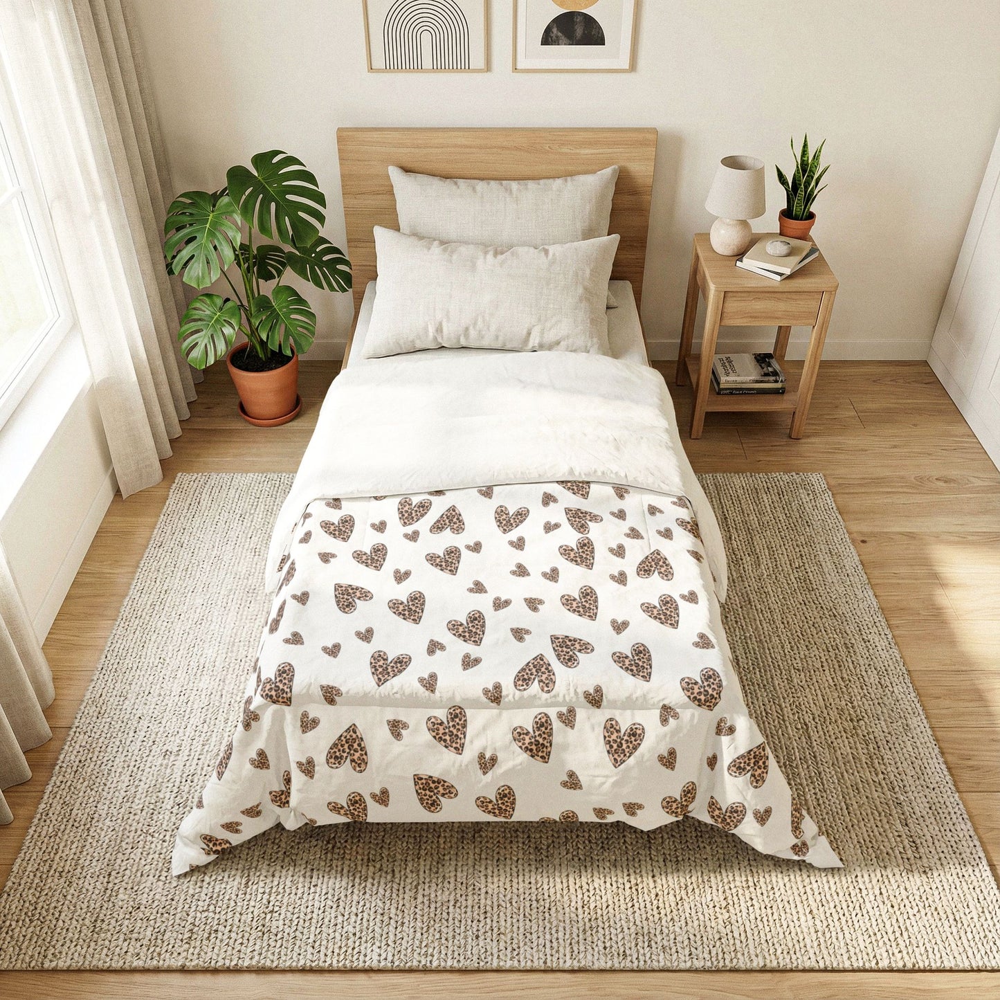 Wild Love Comforter Blanket | Leopard Heart Cotton Comforter – Cozy Animal Print Bed Blanket by Subbin4Sanity
