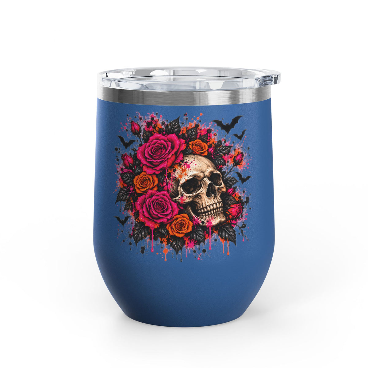Deadly Blooms 12oz Wine Tumbler | Gothic Floral Skull Stainless Steel Cup by Subbin4Sanity