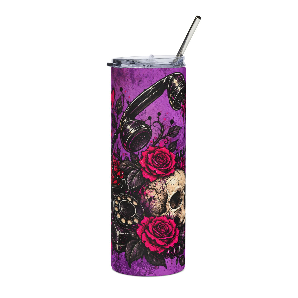 Karma’s Calling 20oz Stainless Steel Tumbler | Gothic Skull & Telephone Travel Cup by Subbin4Sanity