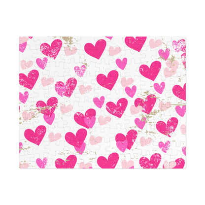 Heart Pattern Jigsaw Puzzle with Tin — Pink Hearts Valentine Puzzle Gift