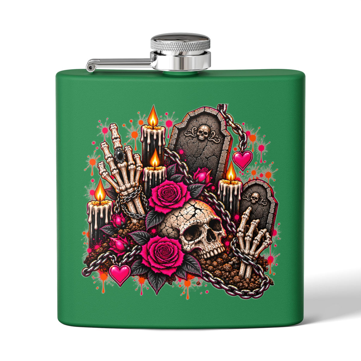 Dirt & Defiance 6oz Stainless Steel Flask | Gothic Coffin & Skull Drinking Flask by Subbin4Sanity