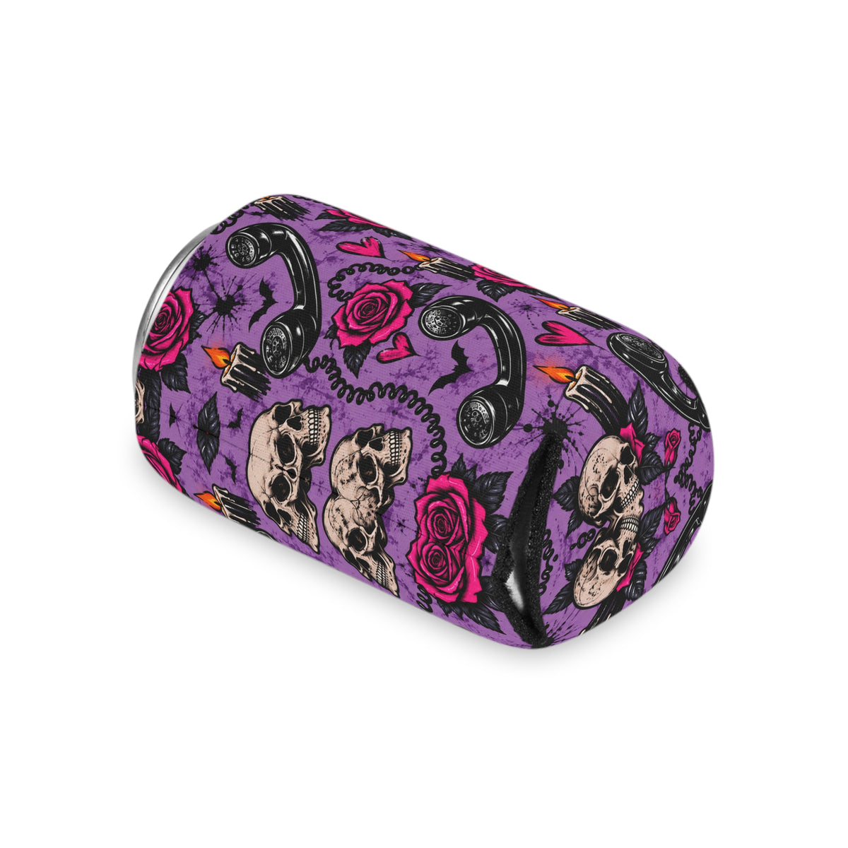 Karma’s Calling Pattern Foam Grip Koozie | Gothic Telephone & Rose Can Cooler by Subbin4Sanity