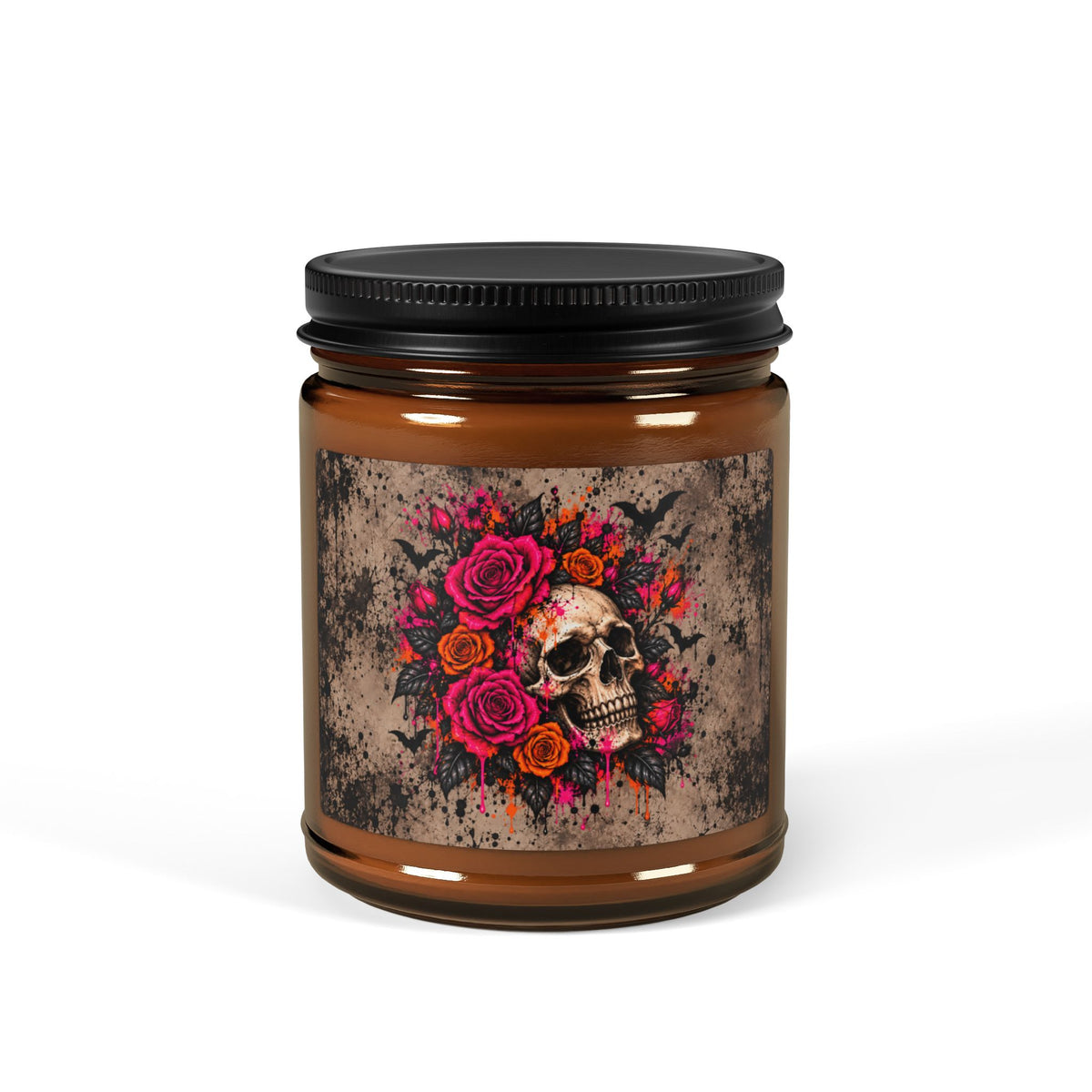 Deadly Blooms Scented Amber Jar Soy Candle | Gothic Floral Skull Home Decor Candle by Subbin4Sanity