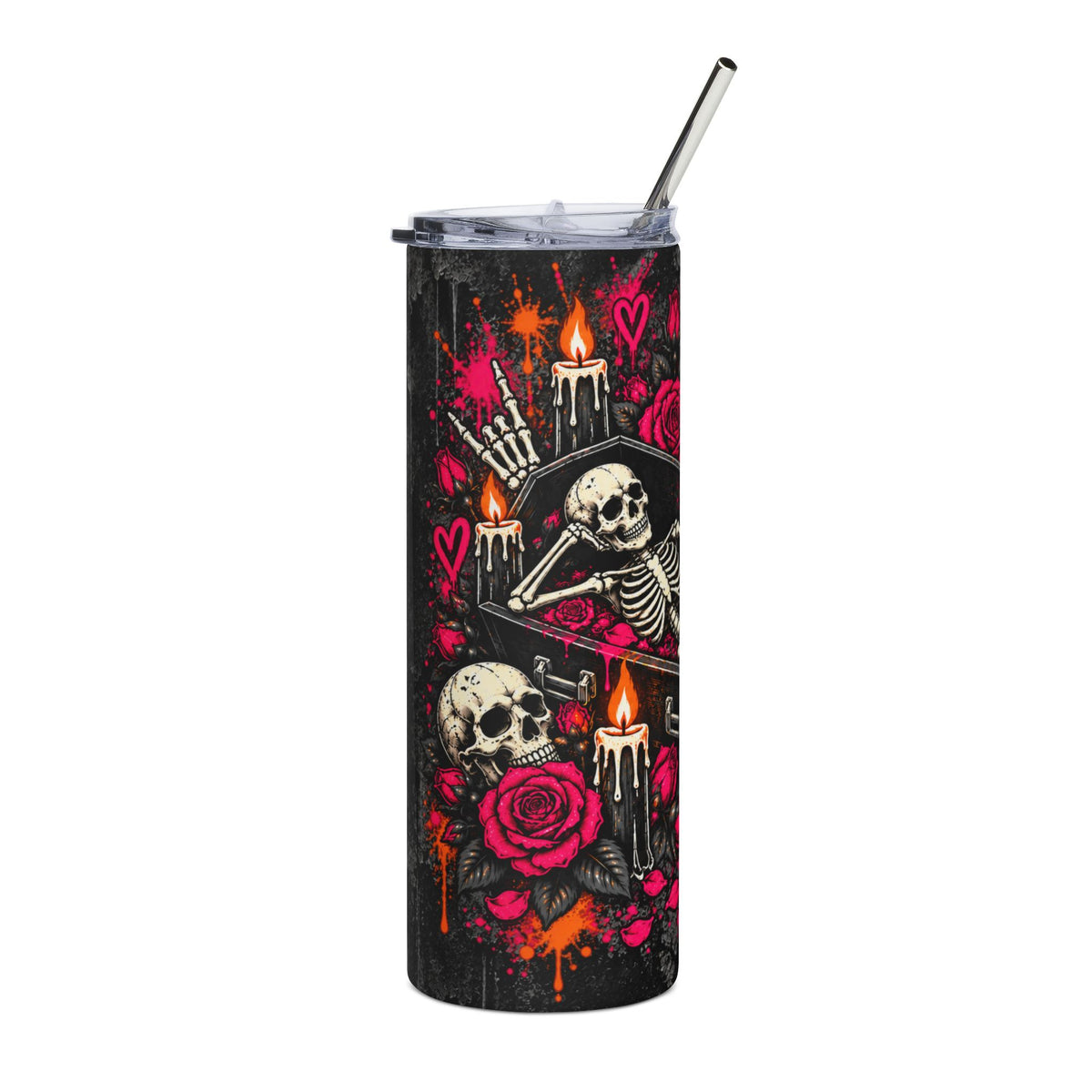 Dirt & Defiance 20oz Stainless Steel Tumbler | Gothic Skeleton Travel Cup by Subbin4Sanity