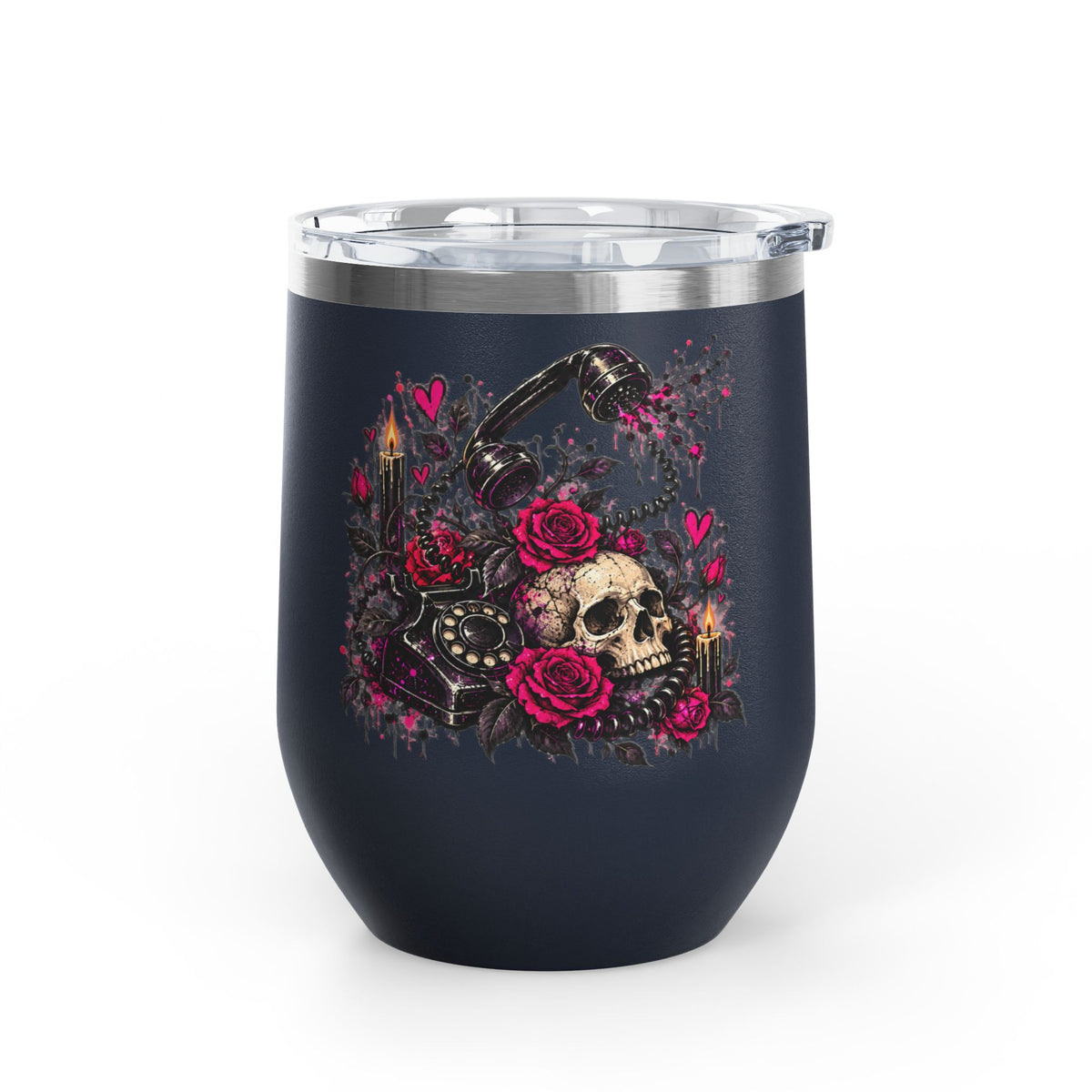Karma’s Calling 12oz Wine Tumbler | Gothic Skull & Telephone Stainless Steel Cup by Subbin4Sanity