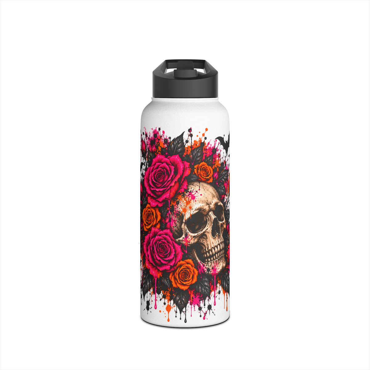 Deadly Blooms Stainless Steel Water Bottle | Gothic Floral Skull Insulated Bottle by Subbin4Sanity