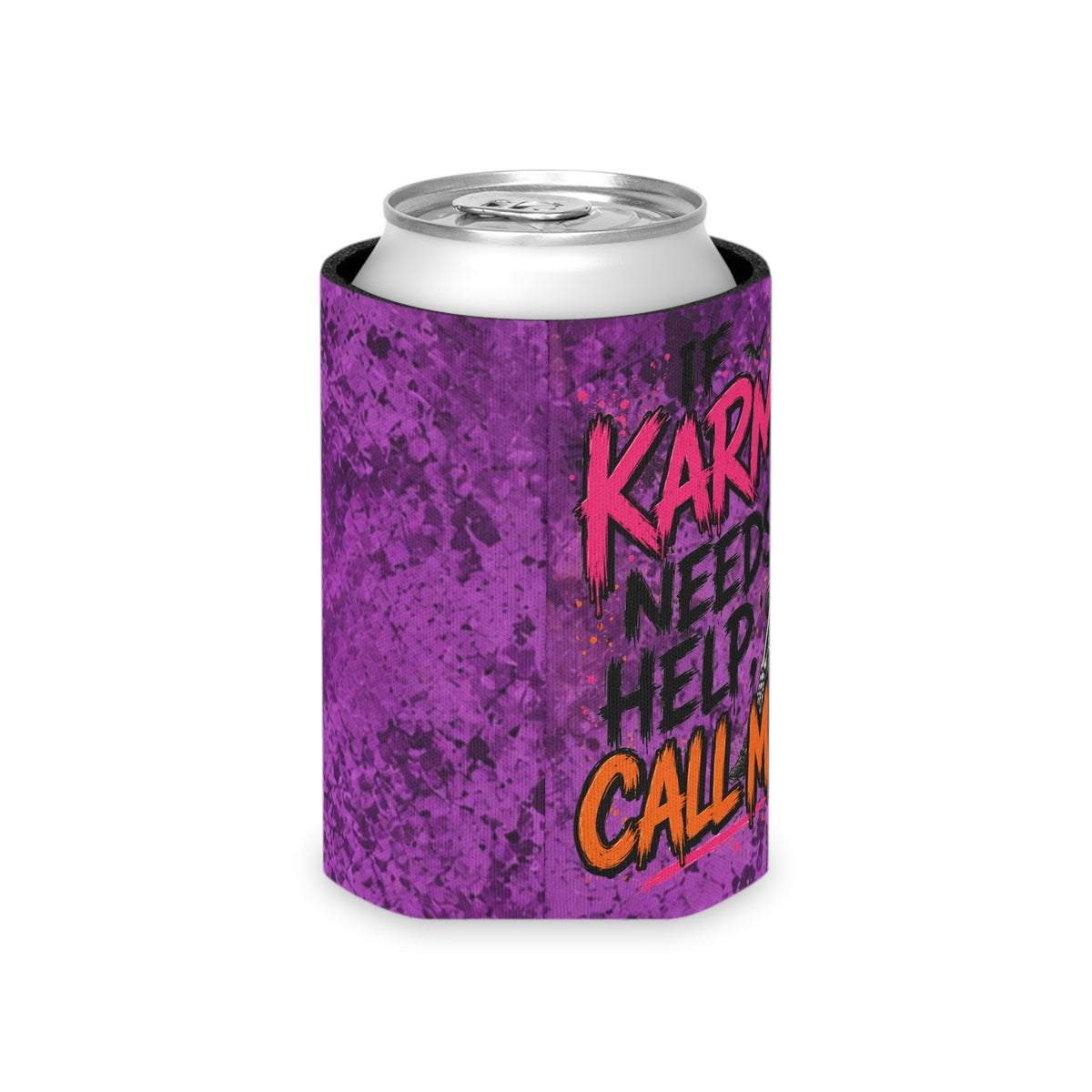 If Karma Needs Help Call Me Foam Grip Koozie | Sassy Skeleton Can Cooler by Subbin4Sanity