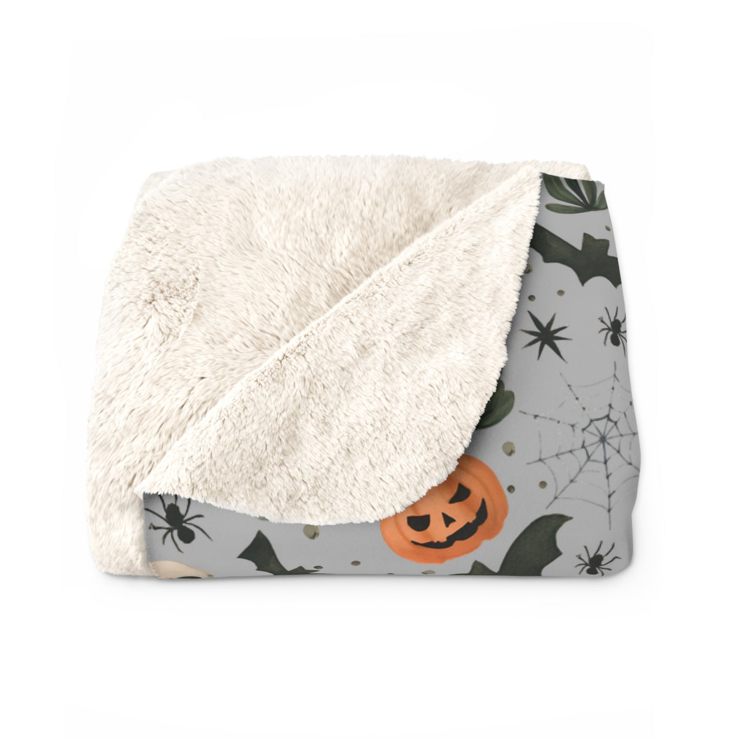 Boho Halloween Sherpa Fleece Blanket, Pumpkin Spider Bat Cactus Decor, Fall Home Decor, Cozy Warm Throw, Halloween Gift, Bohemian Blanket,