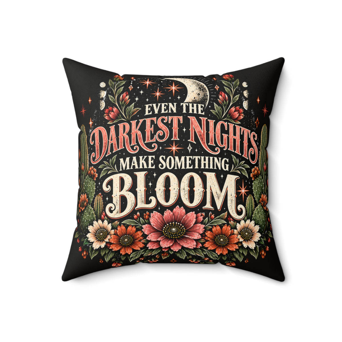 Even The Darkest Nights Make Something Bloom + Crescent Blooms Double-Sided Pillowcase & Insert | Celestial Boho Halloween Decor by Subbin4Sanity