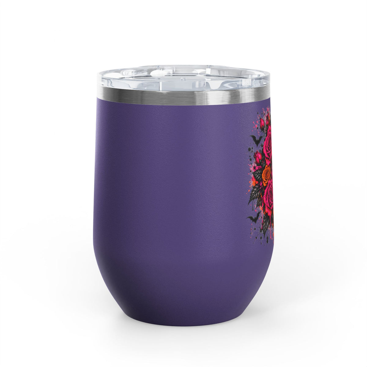 Deadly Blooms 12oz Wine Tumbler | Gothic Floral Skull Stainless Steel Cup by Subbin4Sanity